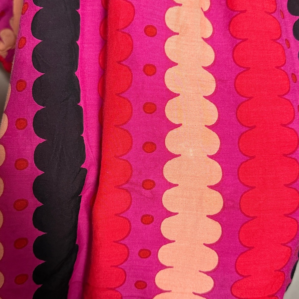 OLIPHANT Cotton Silk Scallop Stripe Polka Dot Long Midi Dress Key Hole Pink S - Picture 9 of 9